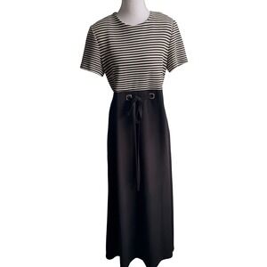 David Warren New York Vintage Striped Maxi Dress Black White Short Sleeve Sz 10